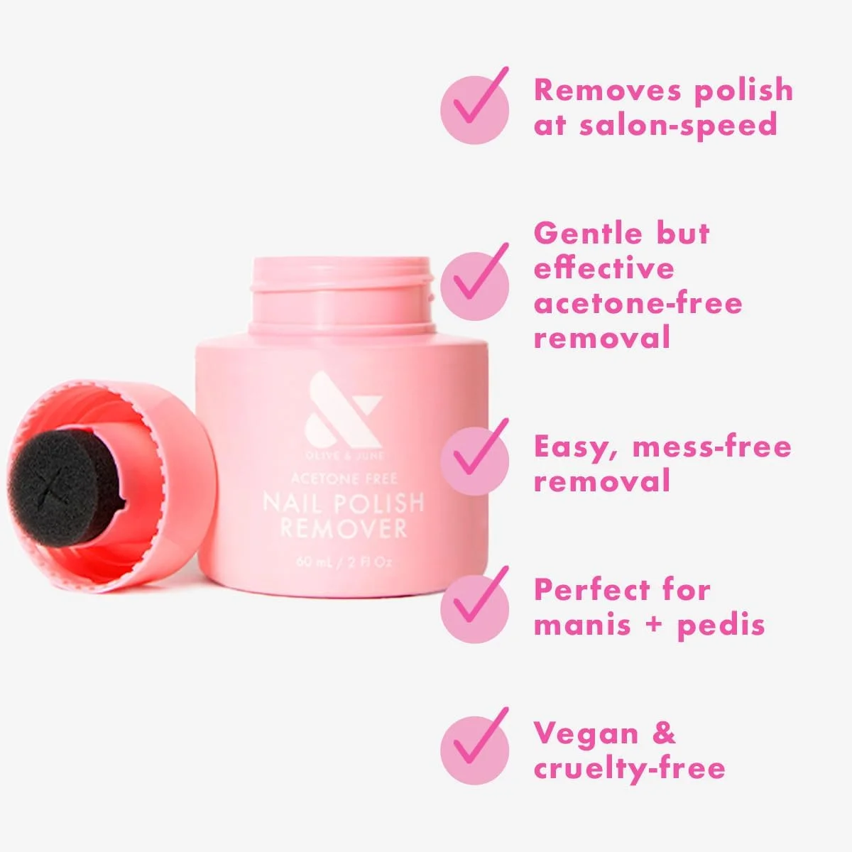 ظرف لاک پاک کن Olive & June | لاک پاک کن بدون استون با درب اسفنجی برای مانیکور + پدیکور | فرمول ملایم و موثر بدون ایجاد کثیفی | وگان و بدون تست حیوانی | 60 میلی لیتر ظرف لاک پاک کن Olive & June | لاک پاک کن بدون استون با درب اسفنجی برای مانیکور + پدیکور | فرمول ملایم و موثر بدون ایجاد کثیفی | وگان و بدون تست حیوانی | 60 میلی لیتر