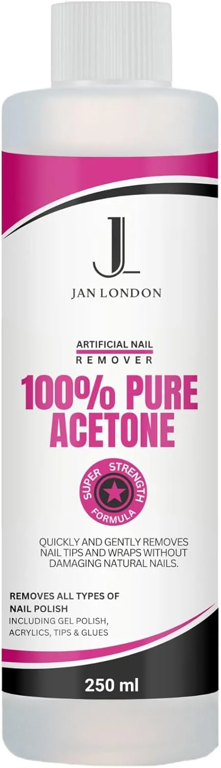 محلول پاک کننده لاک ناخن استون 100% خالص JAN LONDON برای ژل UV/LED، ناخن های اکریلیک و خیساندن لاک ناخن - فرمول قوی و سریع الاثر، 250 میلی لیتر محلول پاک کننده لاک ناخن استون 100% خالص JAN LONDON برای ژل UV/LED، ناخن های اکریلیک و خیساندن لاک ناخن - فرمول قوی و سریع الاثر، 250 میلی لیتر