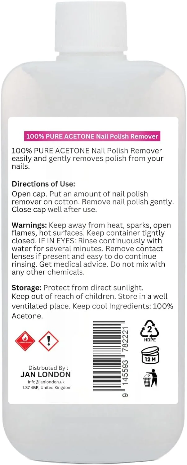 محلول پاک کننده لاک ناخن ۱۰۰٪ استون خالص JAN LONDON برای ژل UV/LED، ناخن های اکریلیک و خیساندن لاک ناخن - فرمول قوی و سریع الاثر، ۱۰۰ میلی لیتر محلول پاک کننده لاک ناخن ۱۰۰٪ استون خالص JAN LONDON برای ژل UV/LED، ناخن های اکریلیک و خیساندن لاک ناخن - فرمول قوی و سریع الاثر، ۱۰۰ میلی لیتر