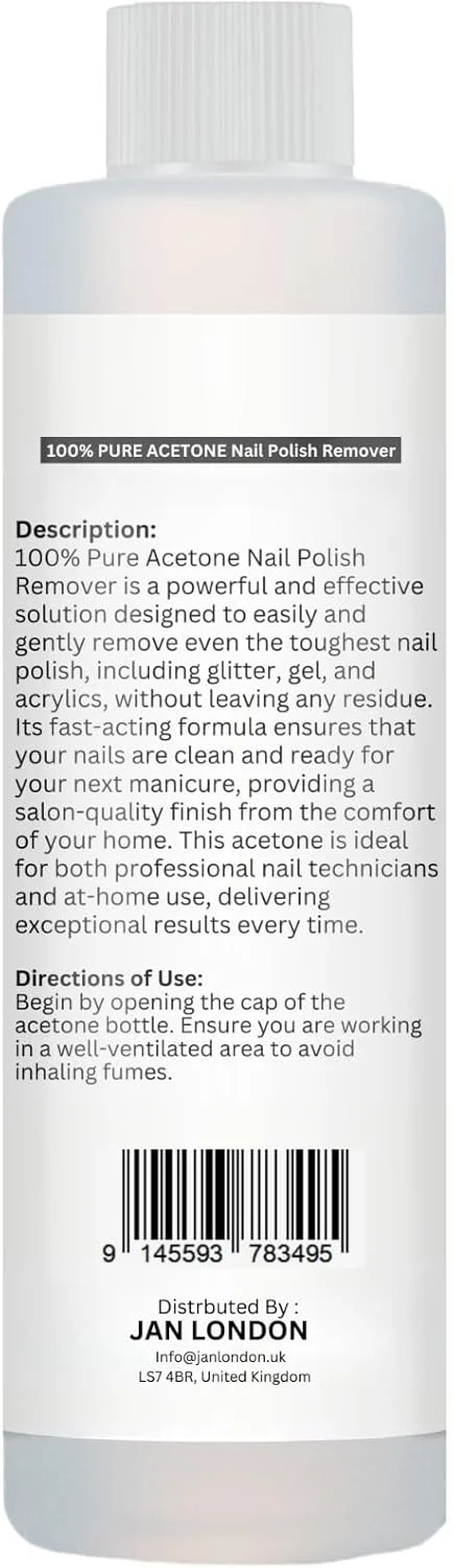 محلول پاک کننده لاک ناخن استون 100% خالص JAN LONDON برای ژل UV/LED، ناخن های اکریلیک و خیساندن لاک ناخن - فرمول قوی و سریع الاثر، 250 میلی لیتر محلول پاک کننده لاک ناخن استون 100% خالص JAN LONDON برای ژل UV/LED، ناخن های اکریلیک و خیساندن لاک ناخن - فرمول قوی و سریع الاثر، 250 میلی لیتر