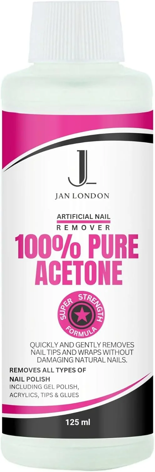 محلول پاک کننده لاک ناخن استون خالص 100% JAN LONDON برای ژل UV/LED، ناخن های اکریلیک و خیساندن لاک ناخن - فرمول قوی و سریع الاثر، 125 میلی لیتر محلول پاک کننده لاک ناخن استون خالص 100% JAN LONDON برای ژل UV/LED، ناخن های اکریلیک و خیساندن لاک ناخن - فرمول قوی و سریع الاثر، 125 میلی لیتر