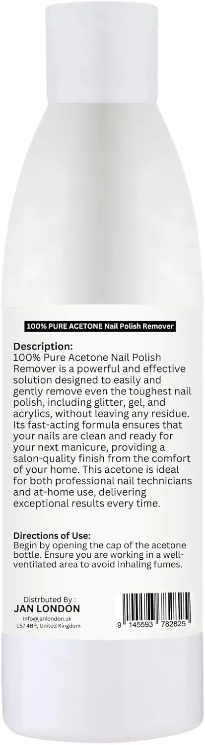 محلول لاک پاک کن 100% استون خالص JAN LONDON برای ژل UV/LED، ناخن های اکریلیک و لاک ناخن - فرمول قوی و سریع الاثر، 1 لیتر محلول لاک پاک کن 100% استون خالص JAN LONDON برای ژل UV/LED، ناخن های اکریلیک و لاک ناخن - فرمول قوی و سریع الاثر، 1 لیتر