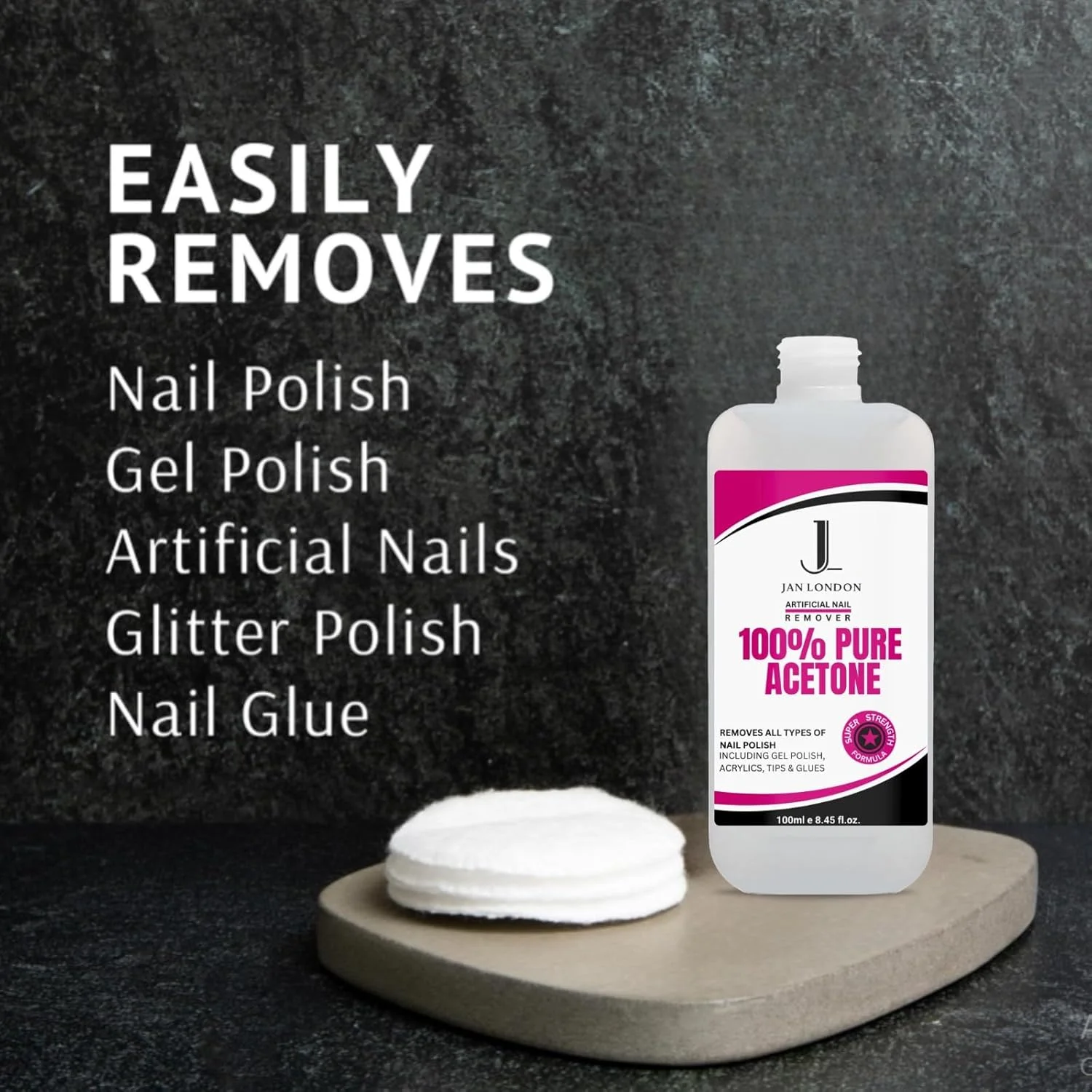 محلول پاک کننده لاک ناخن ۱۰۰٪ استون خالص JAN LONDON برای ژل UV/LED، ناخن های اکریلیک و خیساندن لاک ناخن - فرمول قوی و سریع الاثر، ۱۰۰ میلی لیتر محلول پاک کننده لاک ناخن ۱۰۰٪ استون خالص JAN LONDON برای ژل UV/LED، ناخن های اکریلیک و خیساندن لاک ناخن - فرمول قوی و سریع الاثر، ۱۰۰ میلی لیتر