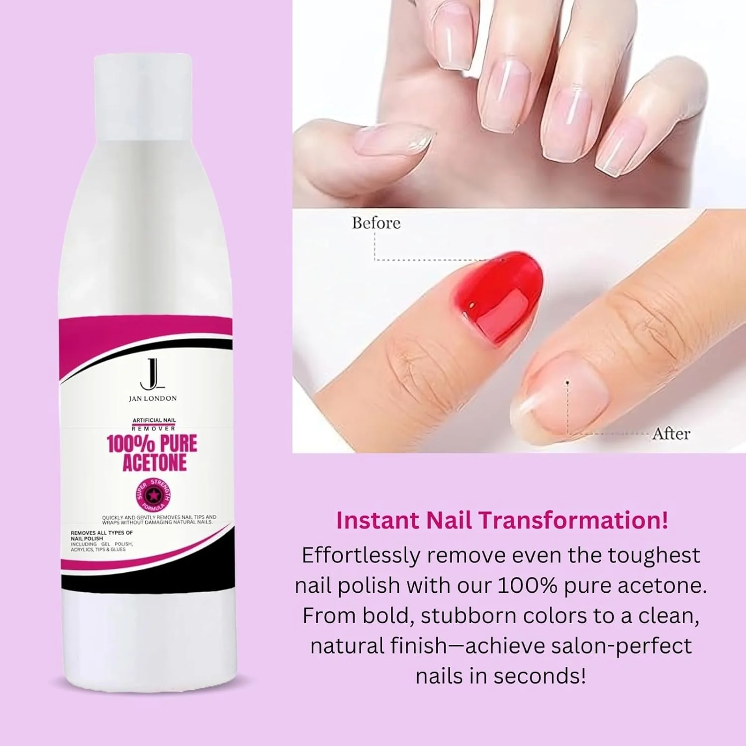 محلول لاک پاک کن 100% استون خالص JAN LONDON برای ژل UV/LED، ناخن های اکریلیک و لاک ناخن - فرمول قوی و سریع الاثر، 1 لیتر محلول لاک پاک کن 100% استون خالص JAN LONDON برای ژل UV/LED، ناخن های اکریلیک و لاک ناخن - فرمول قوی و سریع الاثر، 1 لیتر