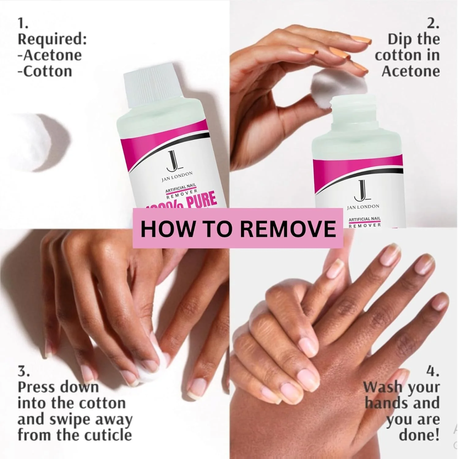 محلول پاک کننده لاک ناخن استون خالص 100% JAN LONDON برای ژل UV/LED، ناخن های اکریلیک و خیساندن لاک ناخن - فرمول قوی و سریع الاثر، 125 میلی لیتر محلول پاک کننده لاک ناخن استون خالص 100% JAN LONDON برای ژل UV/LED، ناخن های اکریلیک و خیساندن لاک ناخن - فرمول قوی و سریع الاثر، 125 میلی لیتر