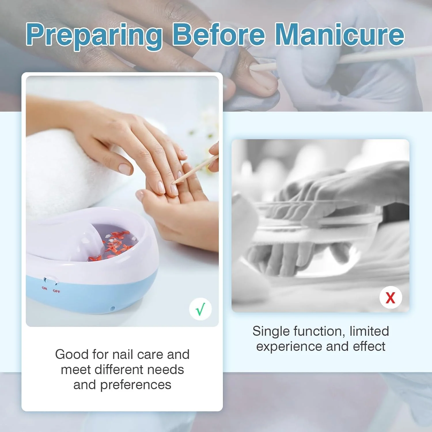 کاسه برقی خیساندن ناخن KASTWAVE، کاسه ماساژ حباب جت اسپا دست، مقاوم در برابر استون، ناخن اکریلیک، کاسه خیساندن مانیکور، دستگاه سالن مراقبت از ناخن برای نرم کردن کوتیکول ها برای انجام مانیکور، آبی
