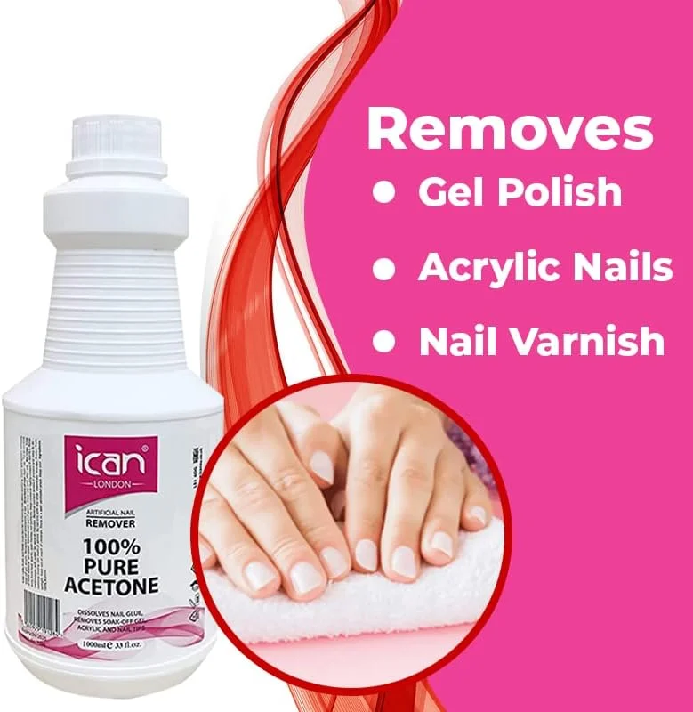 استون خالص 100% آی کن لندن، پاک کننده لاک ناخن و ژل یو وی، حجم 1 لیتر (1000 میلی لیتر)