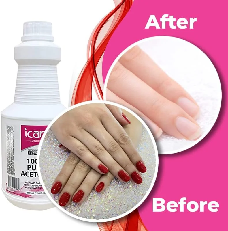 استون خالص 100% آی کن لندن، پاک کننده لاک ناخن و ژل یو وی، حجم 1 لیتر (1000 میلی لیتر)