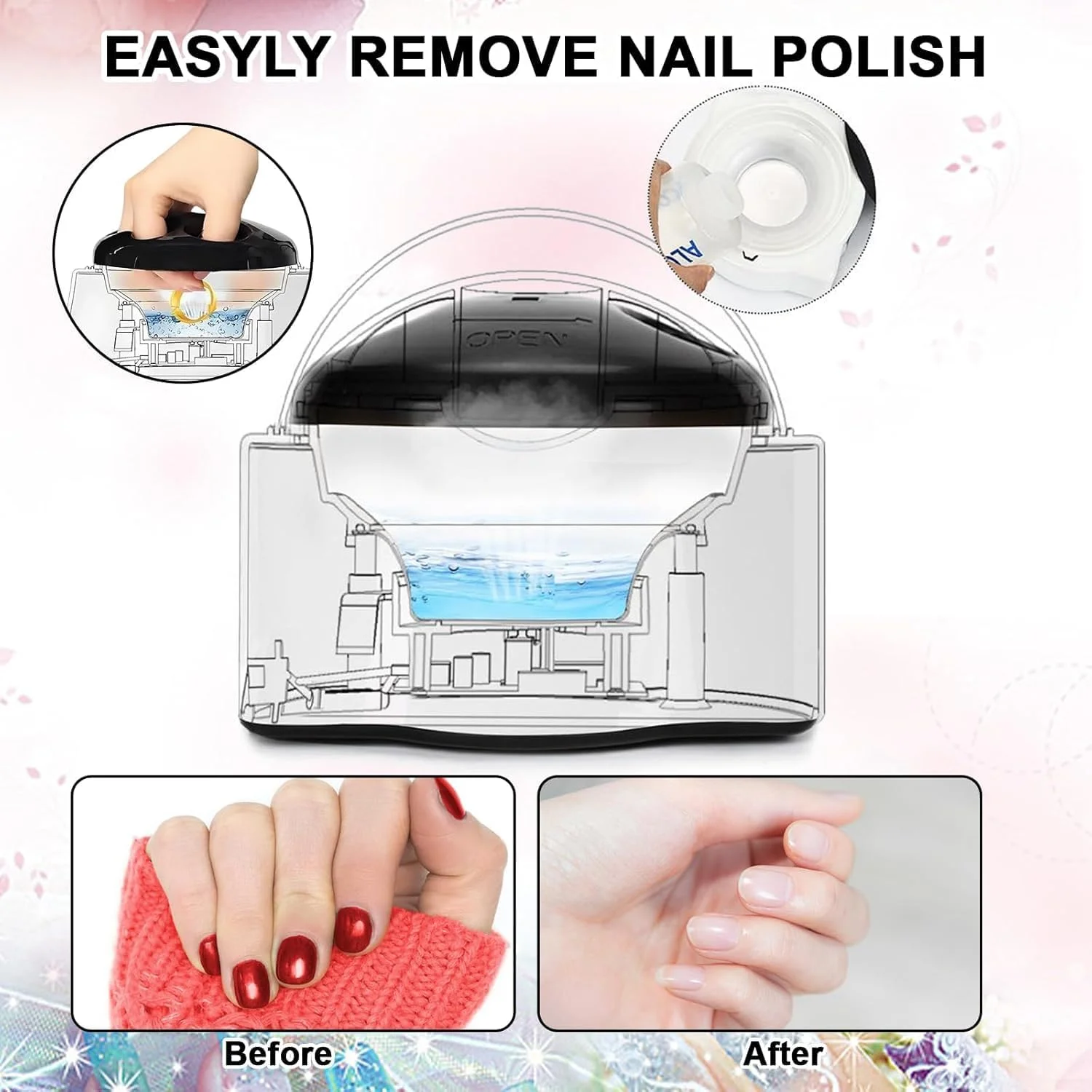 دستگاه بخار برقی پاک کننده لاک ناخن آزونی، مناسب برای ریمو لاک ژل، کاشت و لاک ژل یووی، پاک کننده اتوماتیک و ایمن ناخن برای استفاده در خانه و سالن (سفید) دستگاه بخار برقی پاک کننده لاک ناخن آزونی، مناسب برای ریمو لاک ژل، کاشت و لاک ژل یووی، پاک کننده اتوماتیک و ایمن ناخن برای استفاده در خانه و سالن (سفید)