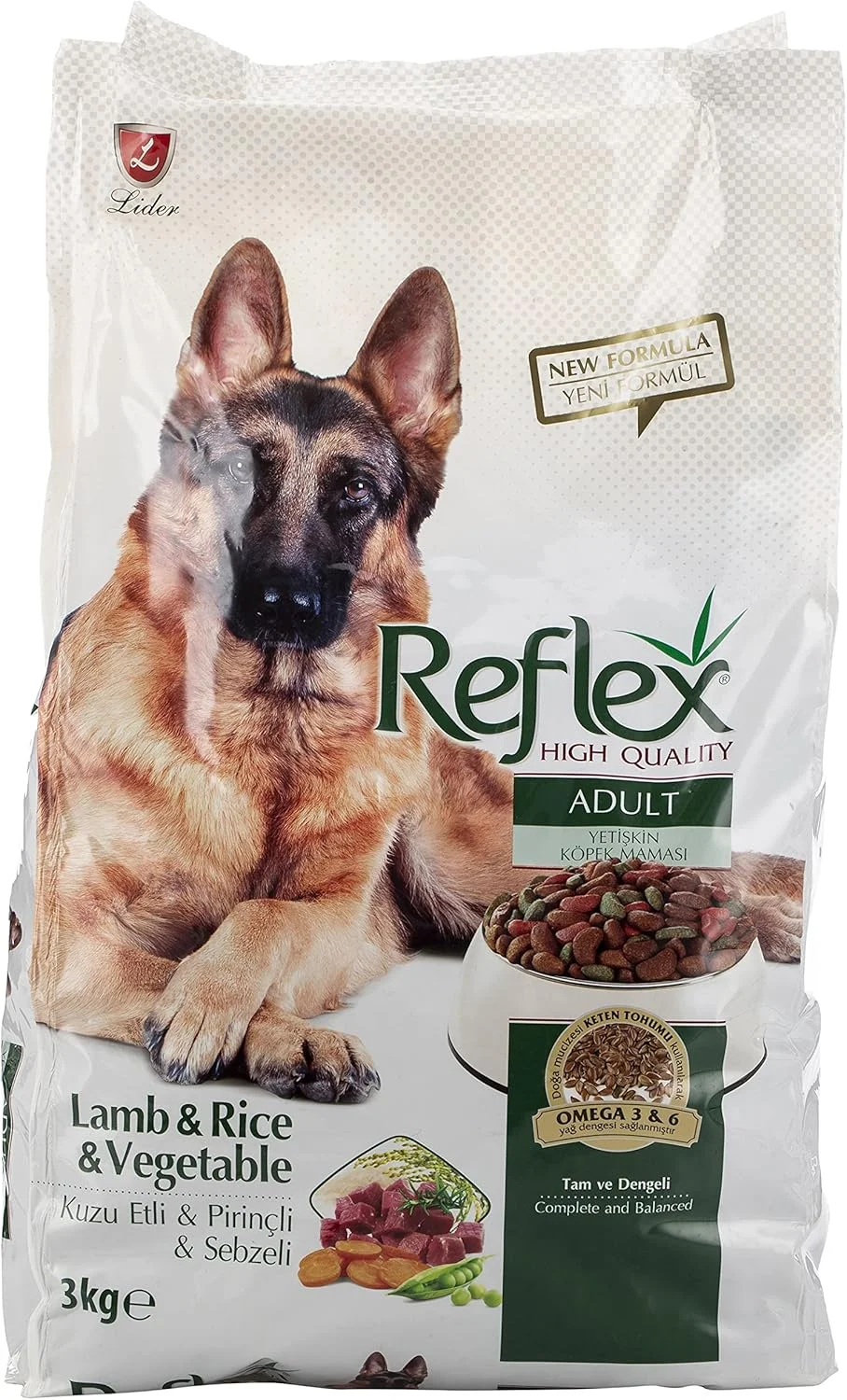 غذای خشک سگ بالغ رفلکس لیدر با طعم بره، برنج و سبزیجات، چند رنگ، 3 کیلوگرم، بسته بندی ممکن است متفاوت باشد