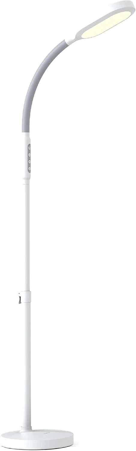 چراغ ایستاده دو منظوره HappyLight Duo Verilux - نور درمانی و چراغ مطالعه - LED طیف کامل بدون اشعه ماوراء بنفش، 10000 لوکس، روشنایی و رنگ قابل تنظیم، گردن غازی انعطاف پذیر و ارتفاع قابل تنظیم