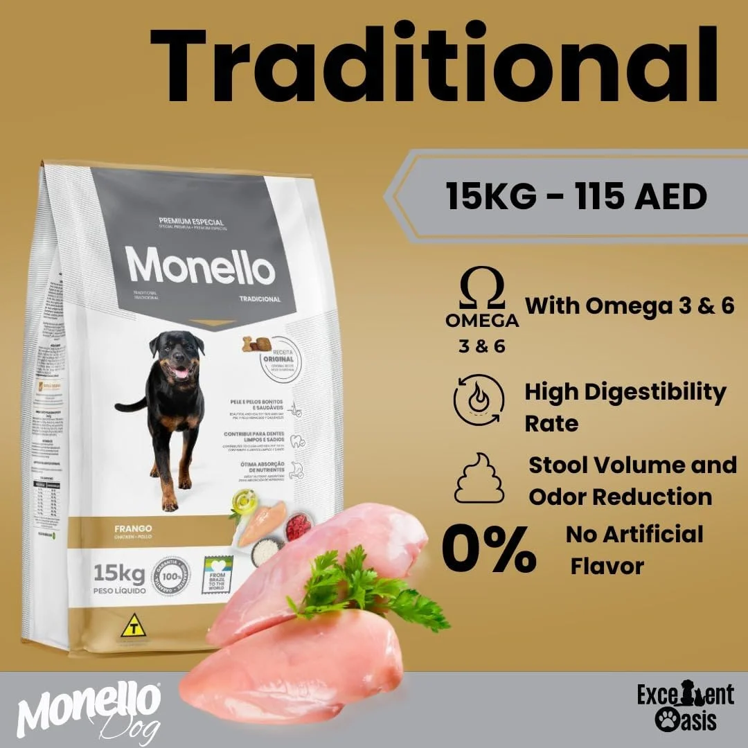 غذای خشک سگ بالغ مونلو مدل Traditional وزن 15 کیلوگرم، چند رنگ