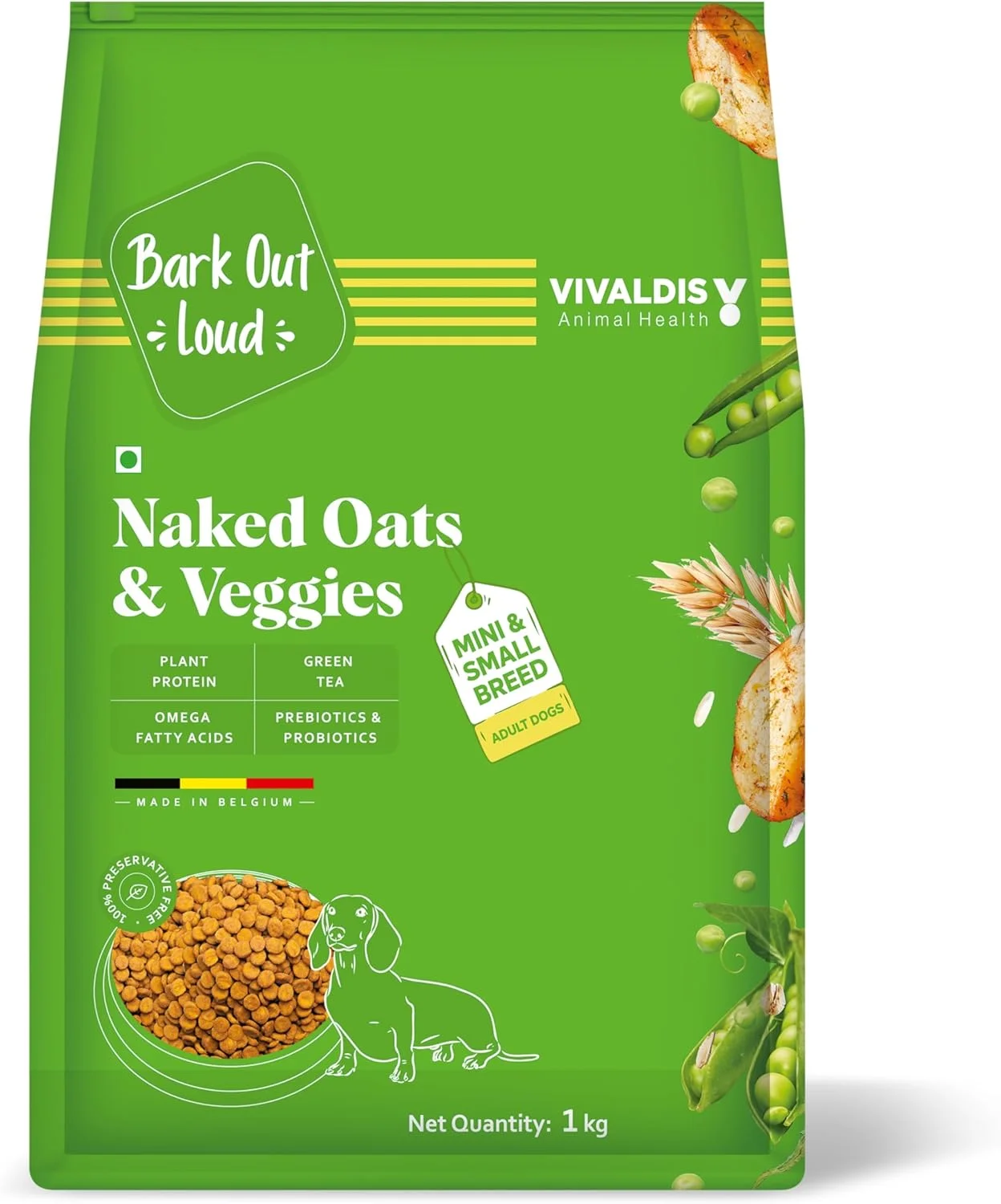 جو دوسر لخت و سبزیجات Bark Out Loud/Vivaldis - مخصوص نژادهای کوچک/مینی | غذای خشک گیاهی ممتاز سگ | پروتئین بالا، پری‌بیوتیک و پروبیوتیک، ویتامین‌ها و فیبر | غذای خشک گیاهی سگ (1 کیلوگرم)