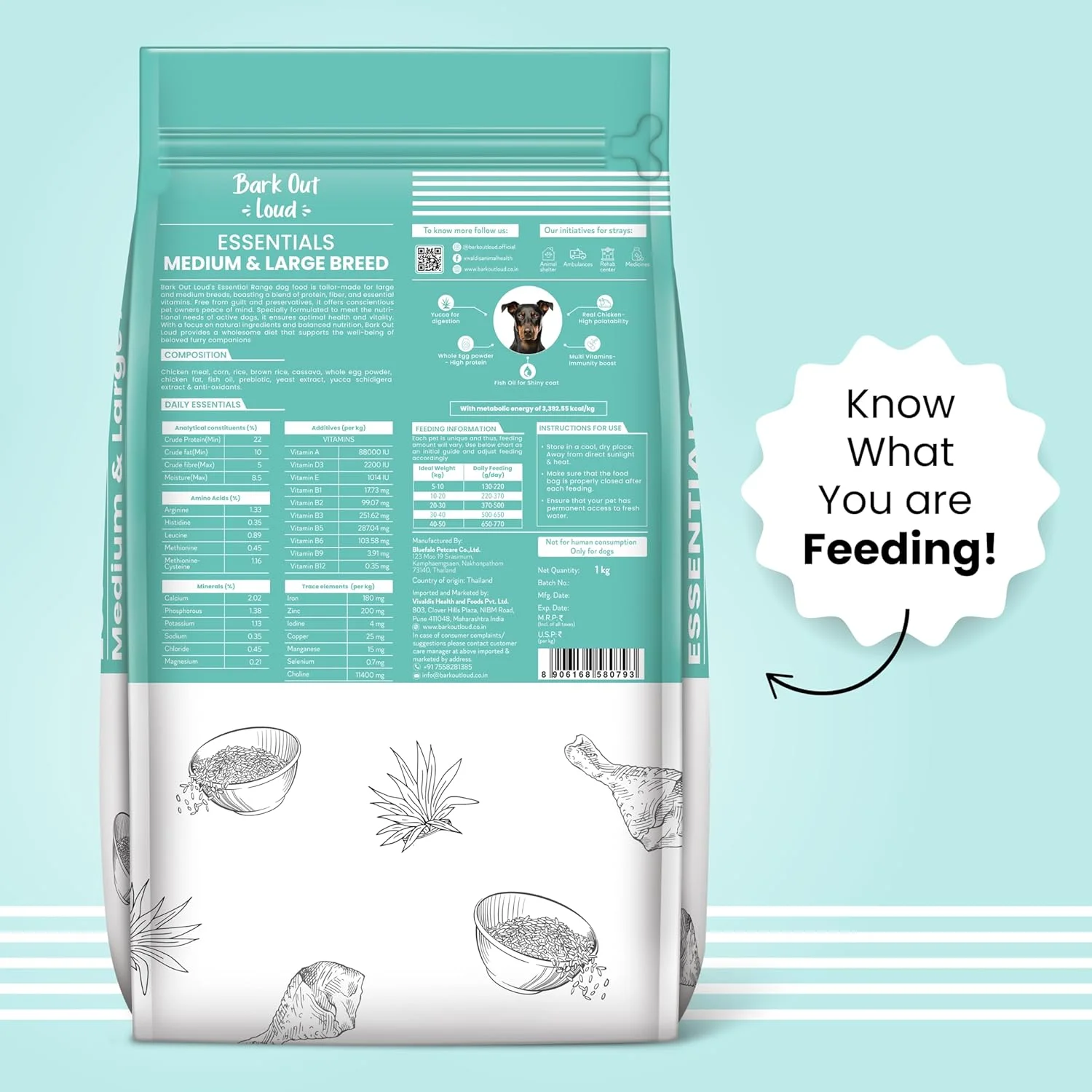 غذای خشک سگ بالغ نژاد متوسط/بزرگ Bark Out Loud مدل Vivaldis Essentials | مرغ و تخم مرغ واقعی | فاقد گلوتن، پری بیوتیک، روغن ماهی برای ایمنی | مناسب لابرادور رتریور هاسکی - 1 کیلوگرم