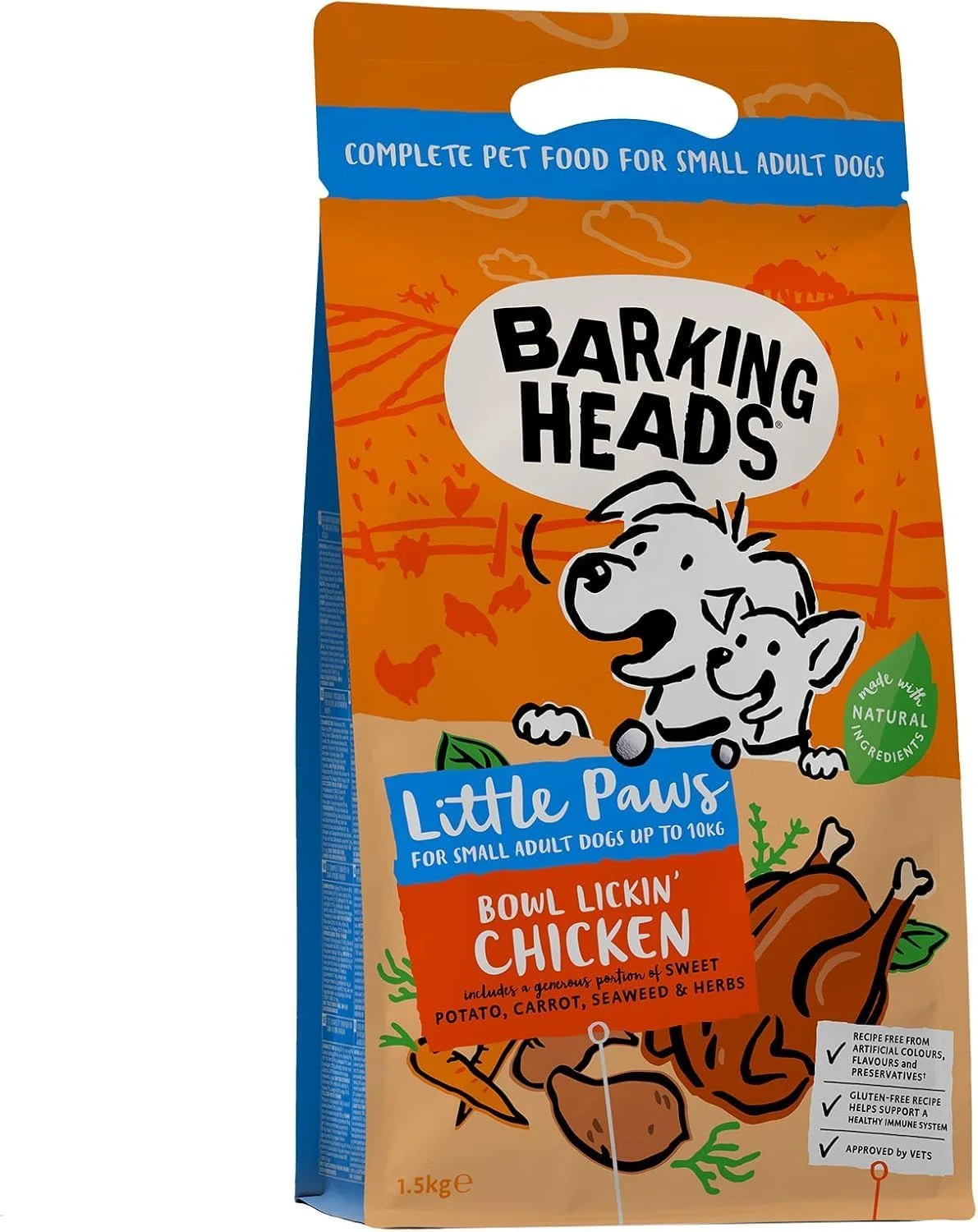 غذای خشک کامل سگ Barking Heads - غذای سگ بالغ نژاد کوچک با طعم مرغ Bowl Lickin' Goodness - تقویت طبیعی ایمنی و سرزندگی (1.5 کیلوگرم)