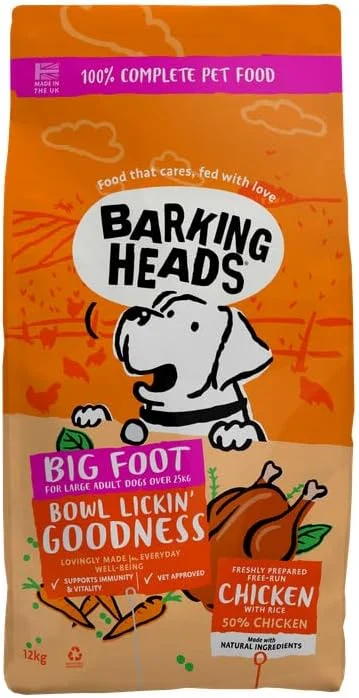 غذای خشک سگ نژاد بزرگ Barking Heads - مرغ لذیذ - 100% مرغ طبیعی بدون طعم دهنده های مصنوعی، مناسب برای هضم سالم و سلامت مفاصل نژادهای بزرگ، 12 کیلوگرم، شفاف