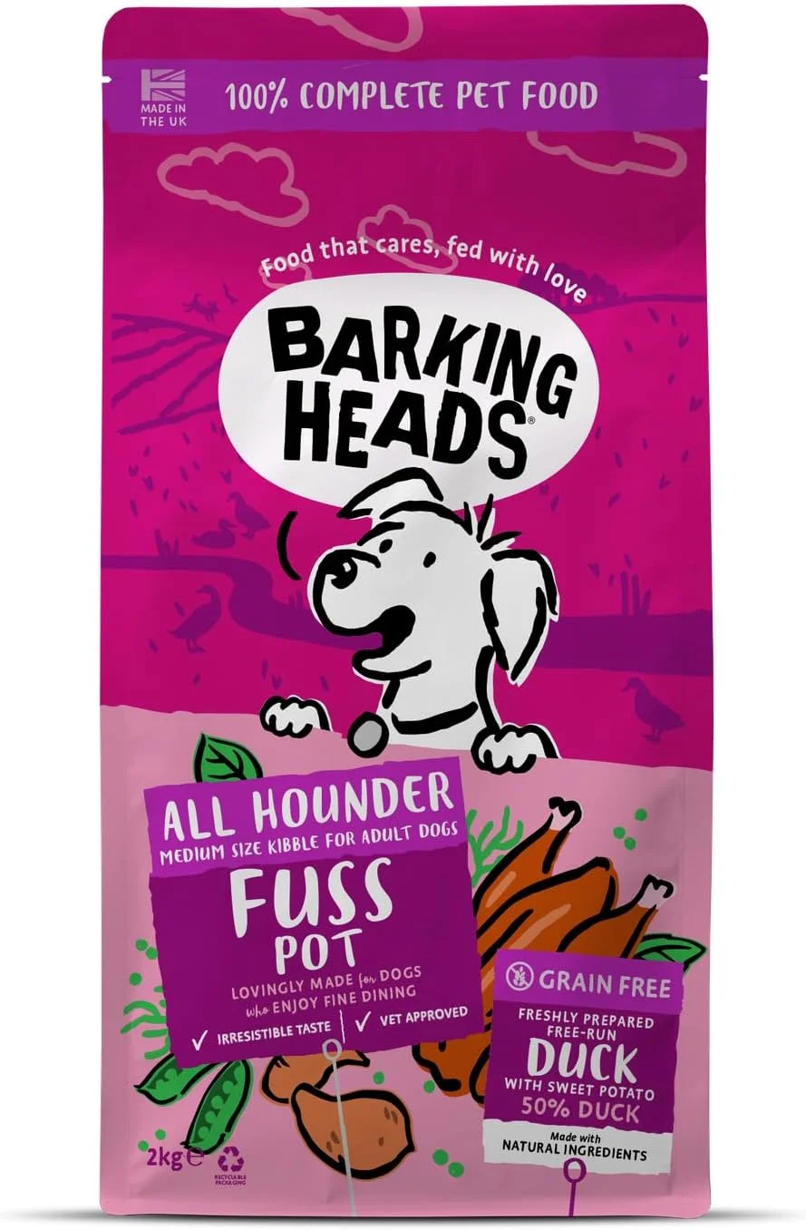 غذای خشک کامل سگ Barking Heads - غذای سگ بالغ با طعم اردک - بدون غلات، ضد حساسیت، مناسب سگ های بد غذا و معده های حساس (2 کیلوگرم)
