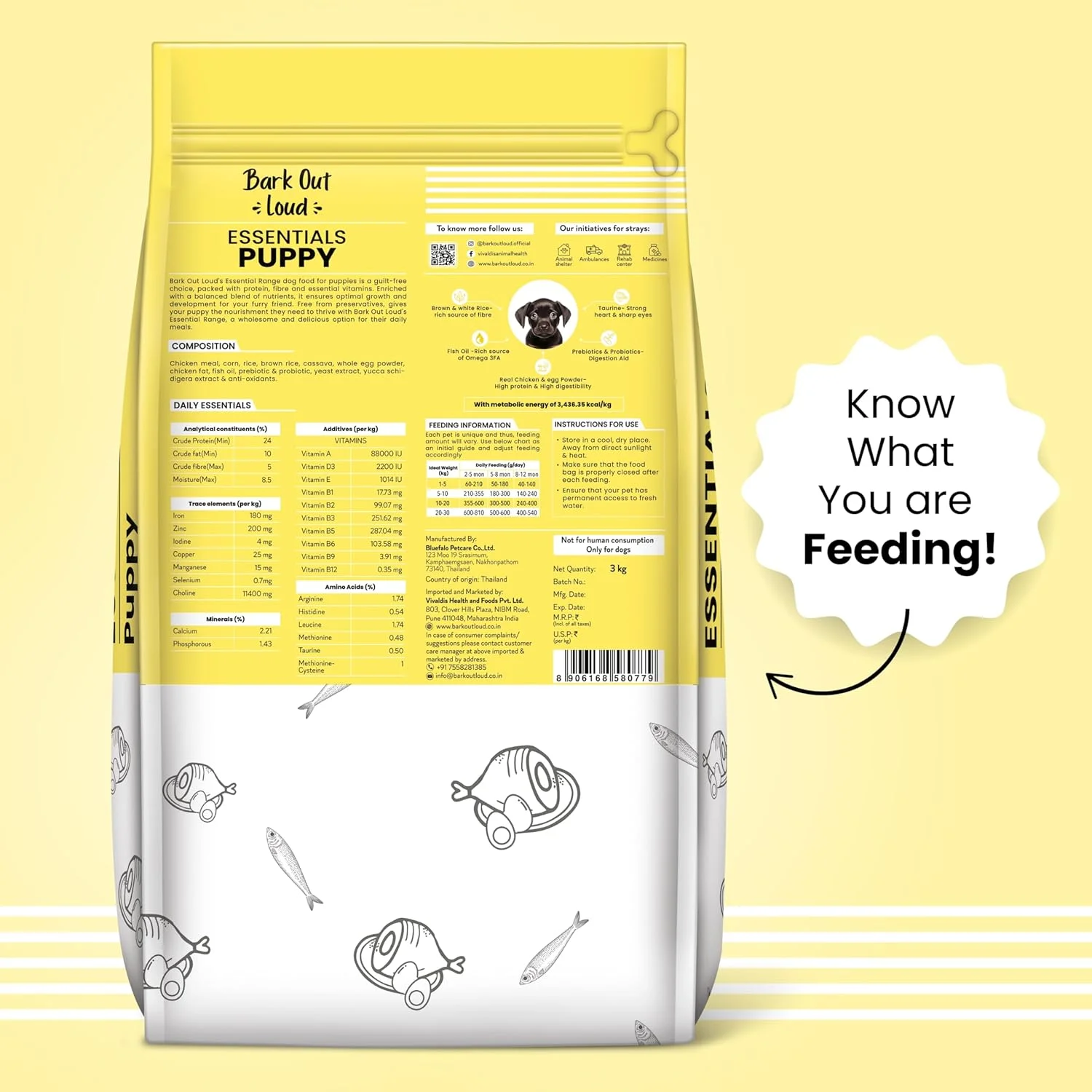 غذای خشک سگ توله سگ BARK OUT LOUD Essentials, Vivaldis - غذای خشک سگ توله سگ، تغذیه مناسب برای توله سگ ها، مرغ و تخم مرغ، دارای تورین و روغن ماهی، غذای خشک بدون مواد نگهدارنده برای توله سگ - 3 کیلوگرم، 3 عدد