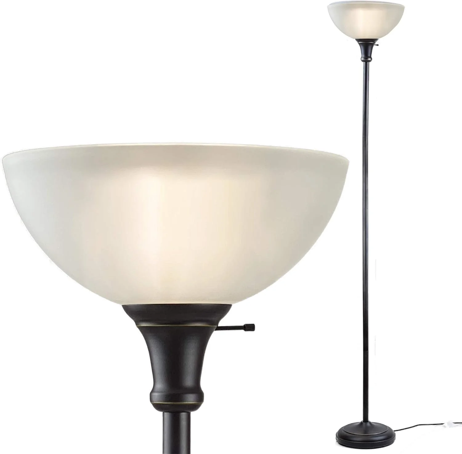 چراغ ایستاده برنزی Threshold برای اتاق نشیمن از Light Accents - چراغ های ایستاده سنتی اتاق خواب با سایه شیشه ای گنبدی - چراغ ایستاده اداری 183 سانتی متری - نور مشعل دکوری عالی برای اتاق نشیمن