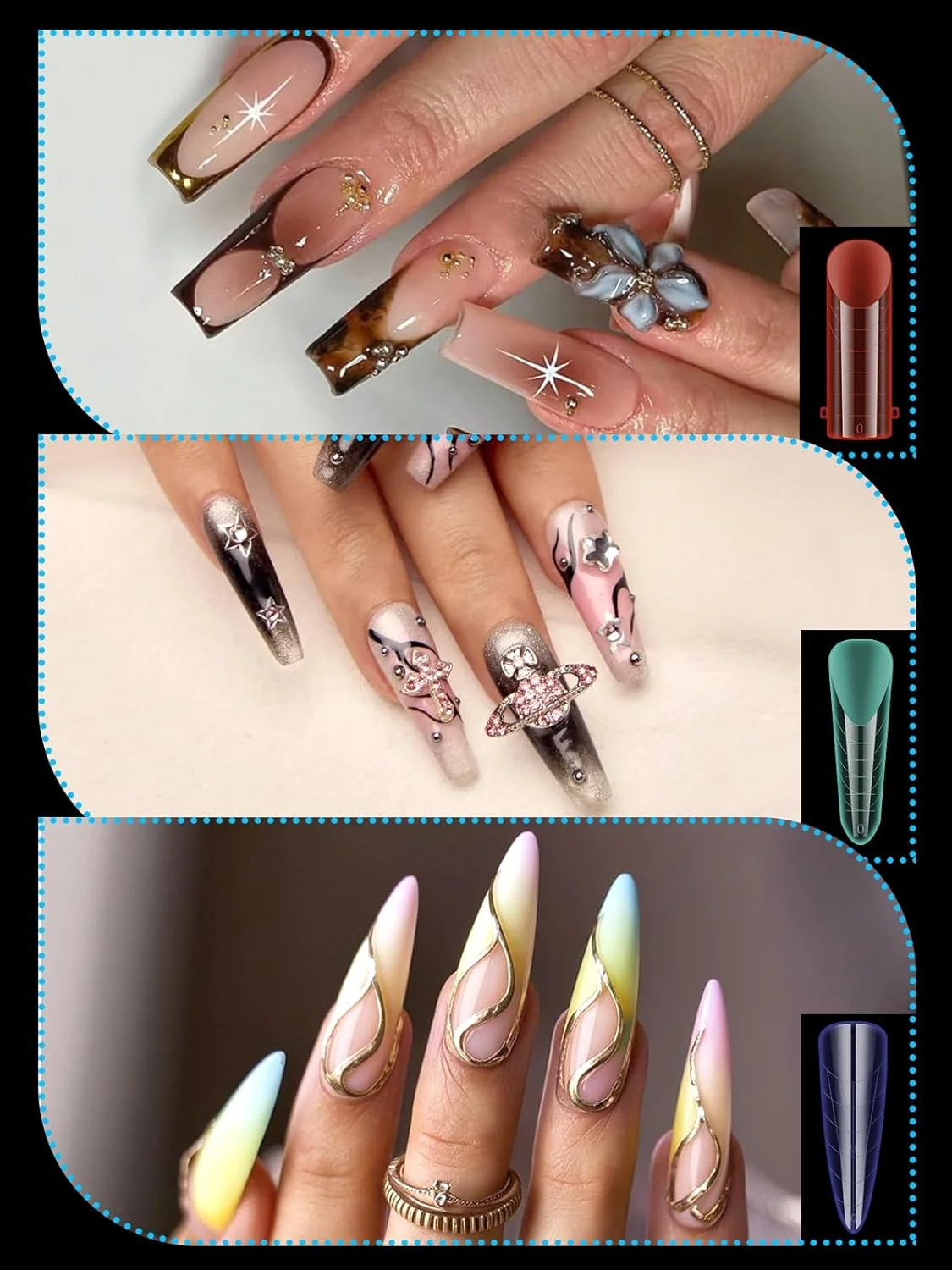 قالب ناخن پلی ژل EBANKU، 144 عددی، قالب های دوگانه قابل استفاده مجدد برای اکستنشن ناخن اکریلیک با 72 عدد استیکر قالب ناخن برای مانیکور ناخن در خانه و سالن (6 مدل)