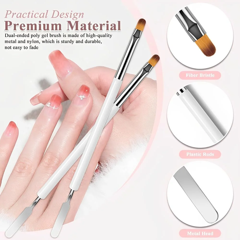 ست 2 عددی برس ناخن برای ژل ناخن - برس پلی ژل دو طرفه 2 در 1 و ابزار انتخاب کننده برای اکستنشن ناخن ژلی DIY ست 2 عددی برس ناخن برای ژل ناخن - برس پلی ژل دو طرفه 2 در 1 و ابزار انتخاب کننده برای اکستنشن ناخن ژلی DIY