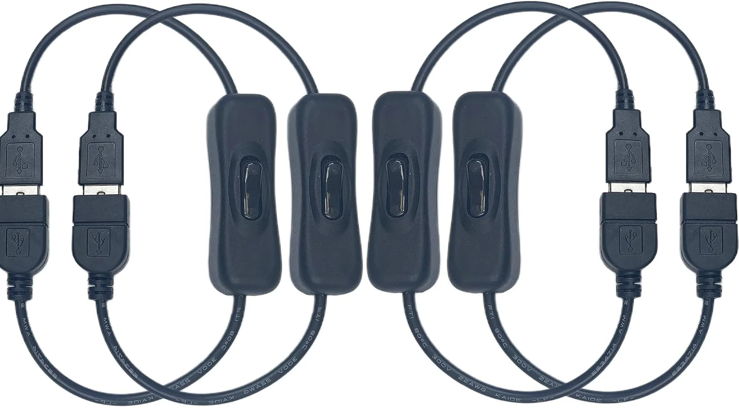 کلید روشن/خاموش USB با کانکتورهای نری و مادگی USB Clearhill، بسته 4 عددی، سیم 22AWG، باز و بسته شدن آسان، برای کامپیوتر، تلویزیون، خودرو، فن USB، نوارهای LED 5 ولت (مشکی)