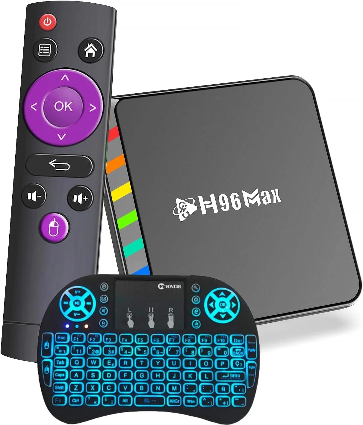 اندروید باکس AMITVA مدل Android Tv Box 12.0 H96 MAX W2 Amlogic S905X2 64-Bit Quad Core با 4 گیگابایت رم، 64 گیگابایت رام، USB 3.0، بلوتوث 4.1، Ultra 4K HDR، وای فای دو بانده 2.4G/5.8G، اترنت 1000M و مینی کیبورد بی سیم، 4GB+32gb