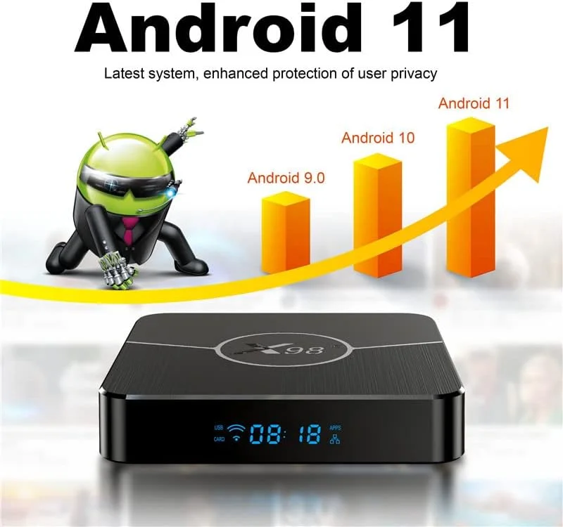 اندروید باکس AMITVA مدل TV Box Android 11.0 [4GB 64GB] X98 PLUS 4K Smart TV Box با پردازنده Amlogic S905 X2، وای فای دوگانه 2.4G/5G، پورت 100/1000M، کدک H.265، پورت USB3.0، ست تاپ باکس، 2GB+16GB
