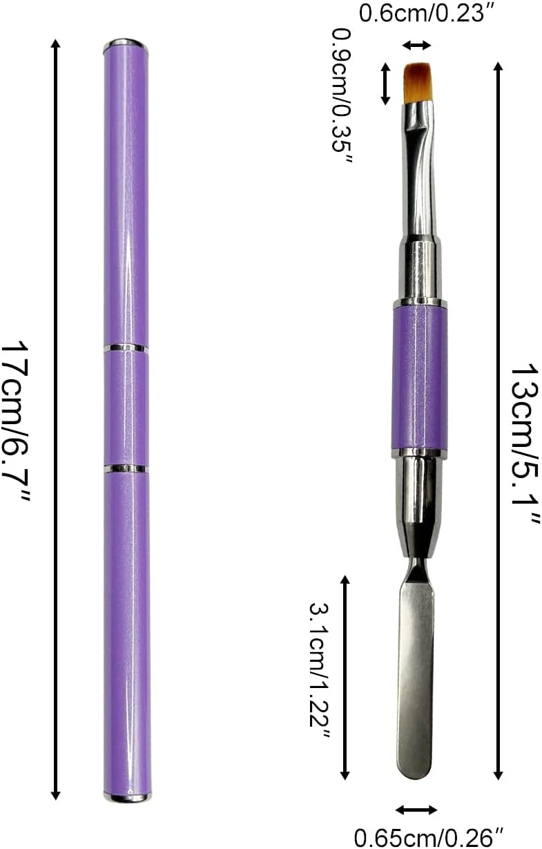 ست 2 عددی قلم و ابزار طراحی ناخن پلی ژل دو طرفه، برس ناخن ژلی استیل ضد زنگ 2 در 1، ابزار برش پلی ژل برای اکستنشن ناخن های اکریلیک ژل UV پلی ژل