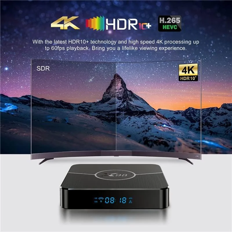 اندروید باکس AMITVA مدل TV Box Android 11.0 [4GB 64GB] X98 PLUS 4K Smart TV Box با پردازنده Amlogic S905 X2، وای فای دوگانه 2.4G/5G، پورت 100/1000M، کدک H.265، پورت USB3.0، ست تاپ باکس، 2GB+16GB