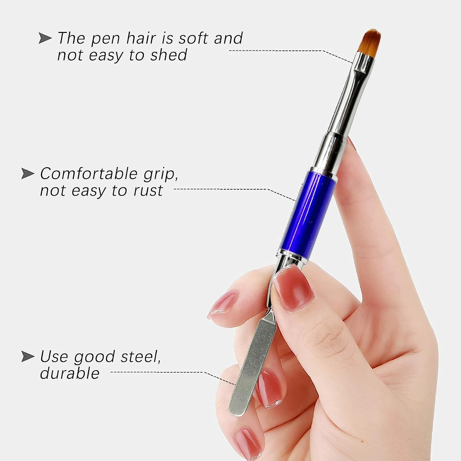 ست 2 عددی قلم و ابزار طراحی ناخن پلی ژل دو طرفه، برس ناخن ژلی استیل ضد زنگ 2 در 1، ابزار برش پلی ژل برای اکستنشن ناخن های اکریلیک ژل UV پلی ژل