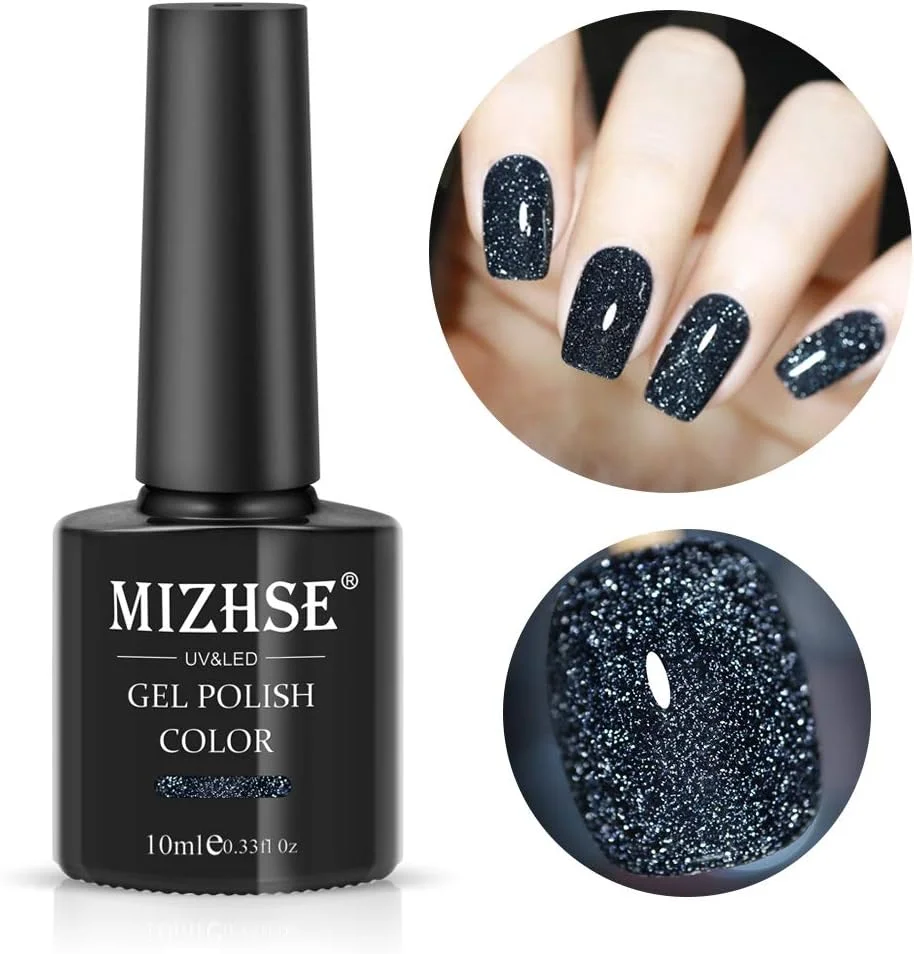 لاک ژل ناخن الماسی MIZHSE، ست لاک ژل اکلیلی بازتابنده، کیت لاک ژل براق و درخشان برای طراحی ناخن، مناسب برای استفاده در خانه توسط مبتدیان (BD-005 مشکی) لاک ژل ناخن الماسی MIZHSE، ست لاک ژل اکلیلی بازتابنده، کیت لاک ژل براق و درخشان برای طراحی ناخن، مناسب برای استفاده در خانه توسط مبتدیان (BD-005 مشکی)