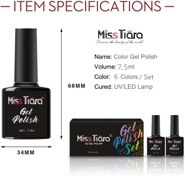 ست لاک ژل ناخن 6 عددی چند رنگ میس تیارا (آبی/خاکستری/سبز/بنفش) ست لاک ژل ناخن 6 عددی چند رنگ میس تیارا (آبی/خاکستری/سبز/بنفش)