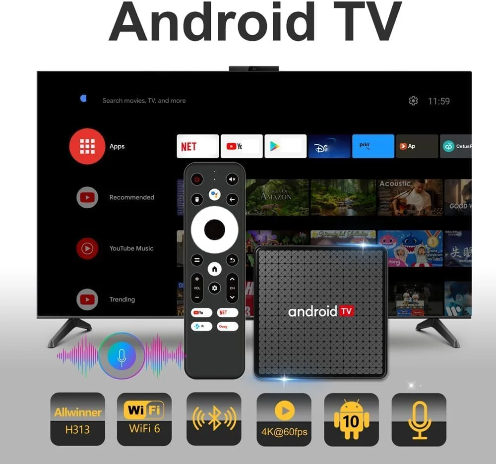 اندروید باکس هوشمند مدل v5.0، گیرنده دیجیتال همراه با ریموت کنترل، خروجی HD 2.1 4K 2K UHD، اندروید باکس، وای فای دو بانده و بلوتوث، حافظه 2+16 گیگابایت برای استریم و بازی