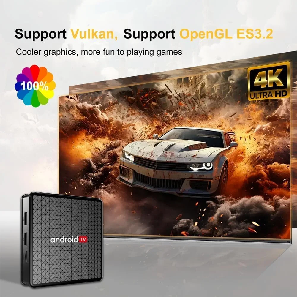 اندروید باکس هوشمند مدل v5.0، گیرنده دیجیتال همراه با ریموت کنترل، خروجی HD 2.1 4K 2K UHD، اندروید باکس، وای فای دو بانده و بلوتوث، حافظه 2+16 گیگابایت برای استریم و بازی