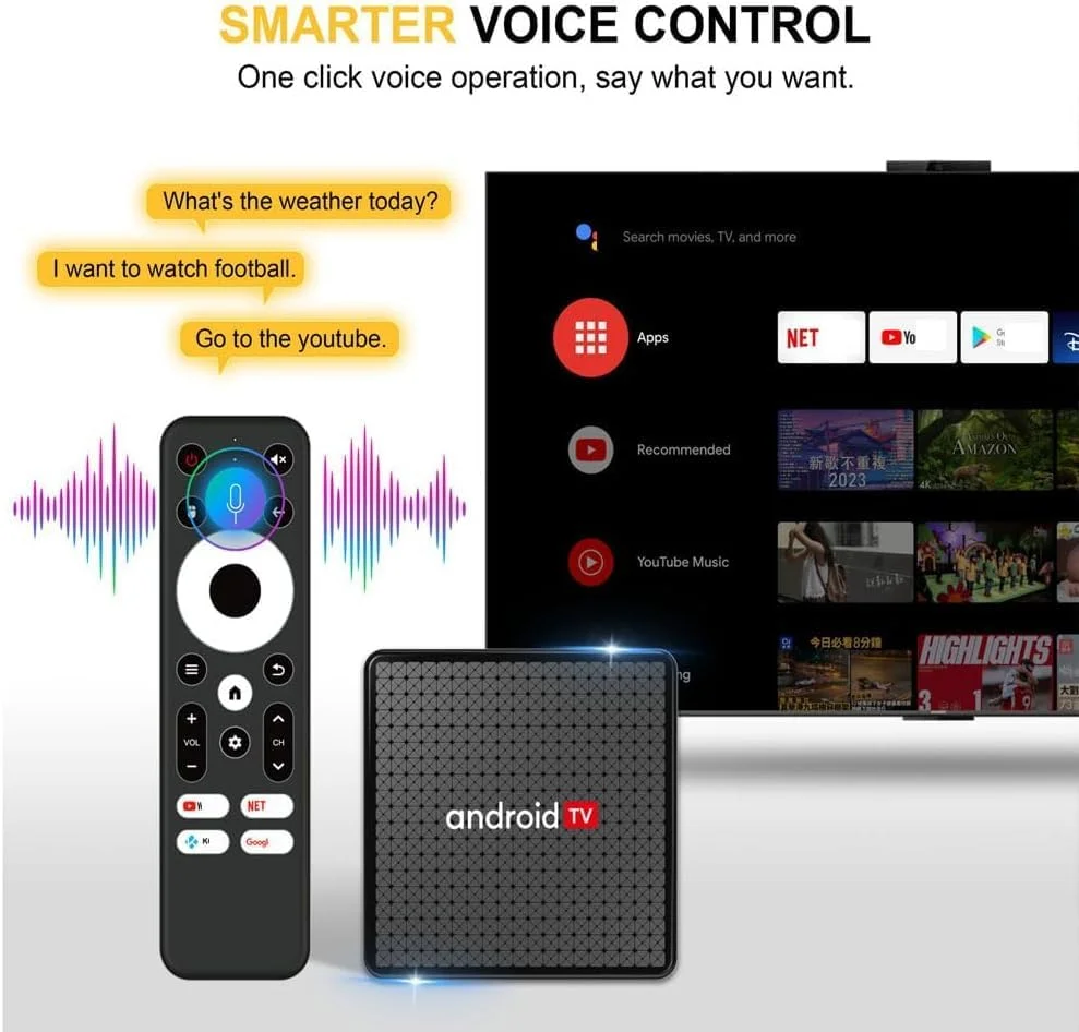 اندروید باکس هوشمند مدل v5.0، گیرنده دیجیتال همراه با ریموت کنترل، خروجی HD 2.1 4K 2K UHD، اندروید باکس، وای فای دو بانده و بلوتوث، حافظه 2+16 گیگابایت برای استریم و بازی