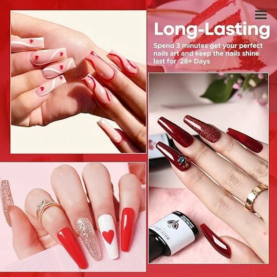 ست لاک ژل قرمز مدلونز، 6 رنگ، سفید اکلیلی درخشان، زرشکی روشن، رز تیره، شامپاین نقره ای، کیت ژل طراحی ناخن آبنباتی، مناسب طراحی ناخن در سالن و منزل، هدیه ای برای دختران و زنان ست لاک ژل قرمز مدلونز، 6 رنگ، سفید اکلیلی درخشان، زرشکی روشن، رز تیره، شامپاین نقره ای، کیت ژل طراحی ناخن آبنباتی، مناسب طراحی ناخن در سالن و منزل، هدیه ای برای دختران و زنان