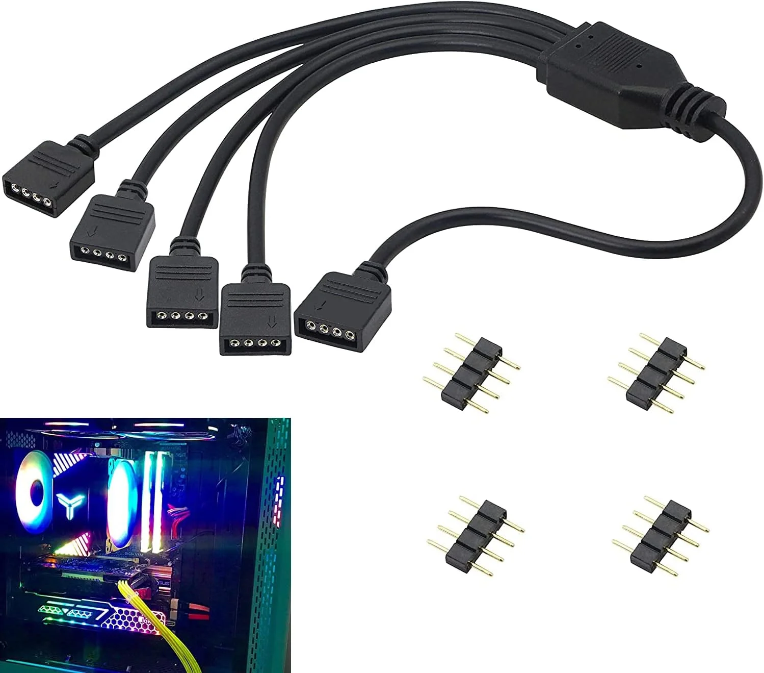 کابل تقسیم کننده RGB چهار پین 12 ولت KASTWAVE، کانکتور نوار LED Y شکل، کابل تقسیم کننده RGB چهار پین 1 به 4 با 4 شاخه نر 4 پین برای نوارهای RGB/LED 5050/3528 (30 سانتی متر)