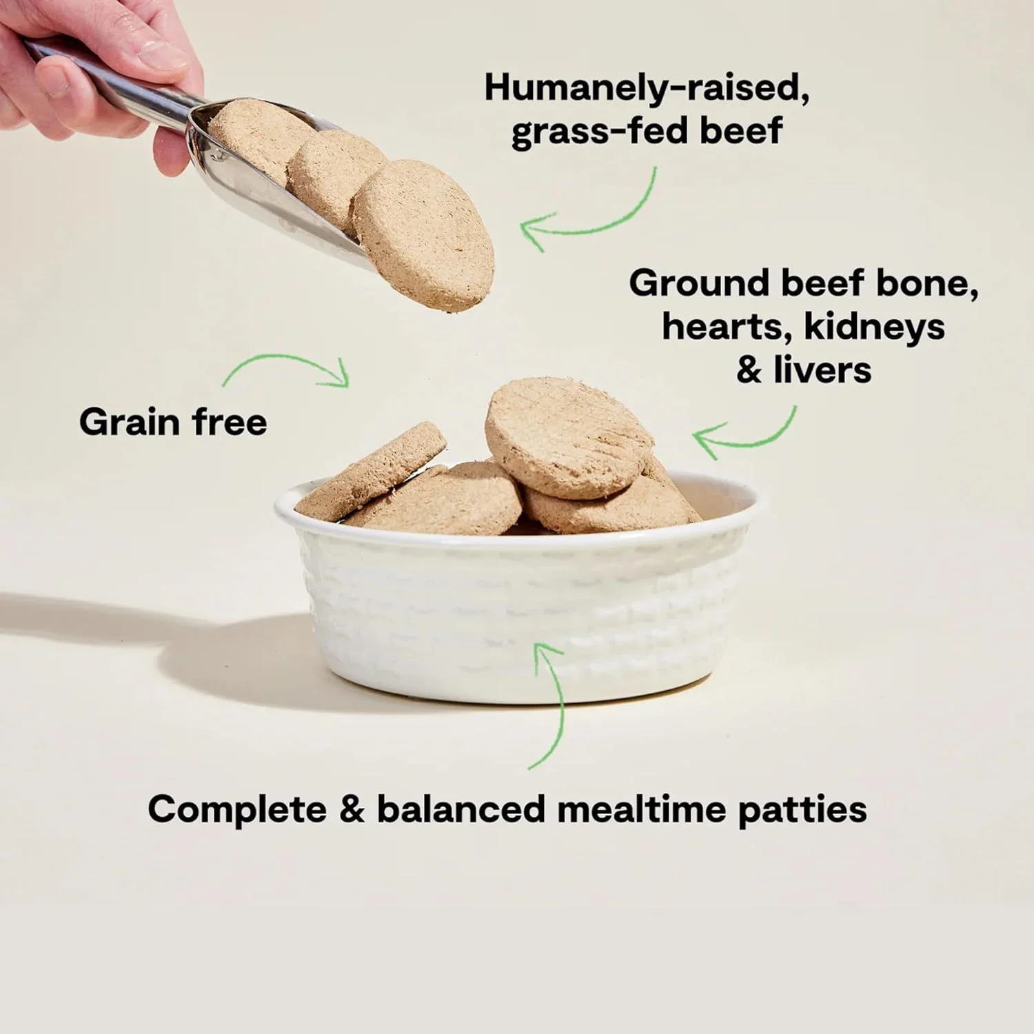 غذای خشک سگ اوپن فارم، پتی های گوشت گاو تغذیه شده با علف خام و منجمد - 297 گرم