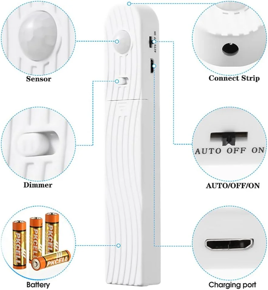 کیت نورپردازی LED زیر کابینت KASTWAVE، چراغ های نواری کمد پله تخت سنسور حرکتی، چراغ های نواری شب کمد با منبع تغذیه USB و باتری، چهار حالت، ضد آب، 3500K سفید گرم، 3 متر کیت نورپردازی LED زیر کابینت KASTWAVE، چراغ های نواری کمد پله تخت سنسور حرکتی، چراغ های نواری شب کمد با منبع تغذیه USB و باتری، چهار حالت، ضد آب، 3500K سفید گرم، 3 متر