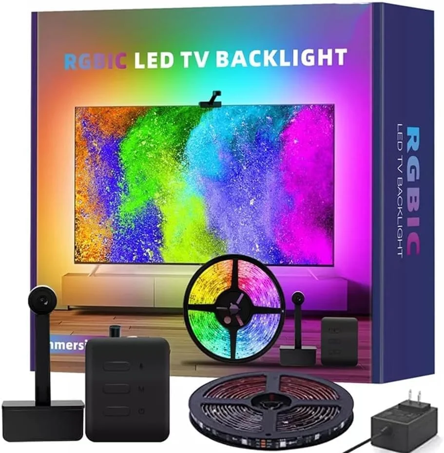 نوار نور ال ای دی NALACAL با قابلیت همگام سازی موسیقی، نور و صدای HDMI همگام با صفحه نمایش، نوار نور محیطی کامپیوتر، مناسب برای نورپردازی محیطی مانیتورهای 55-65 اینچ