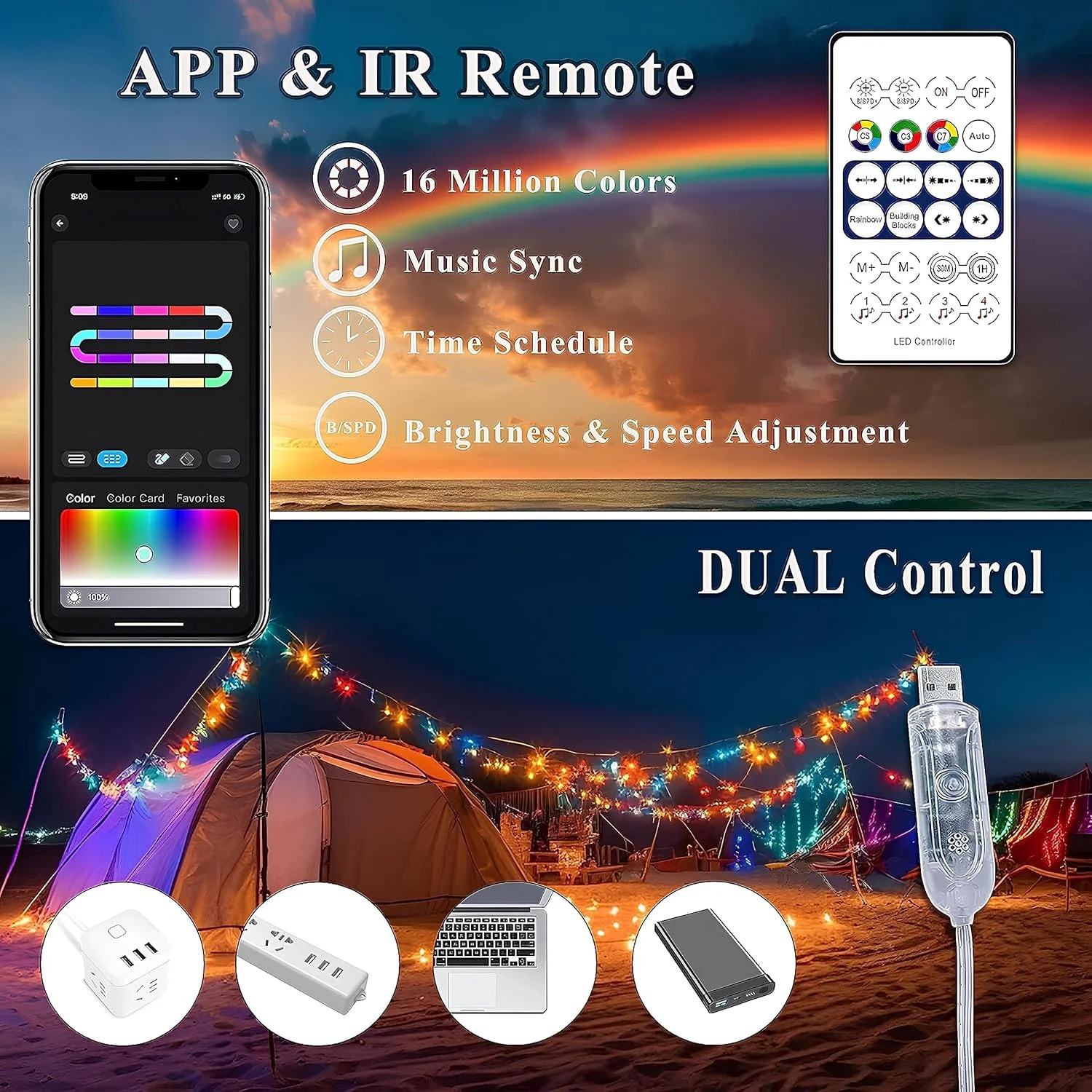 چراغ نواری LED تغییر رنگ NALACAL، تغذیه 5 ولت USB، نور RGB هماهنگ با موسیقی برای کریسمس، شامل کنترل از راه دور و کنترل برنامه هوشمند، مناسب برای دکوراسیون منزل و فضای باز (10 متر) چراغ نواری LED تغییر رنگ NALACAL، تغذیه 5 ولت USB، نور RGB هماهنگ با موسیقی برای کریسمس، شامل کنترل از راه دور و کنترل برنامه هوشمند، مناسب برای دکوراسیون منزل و فضای باز (10 متر)