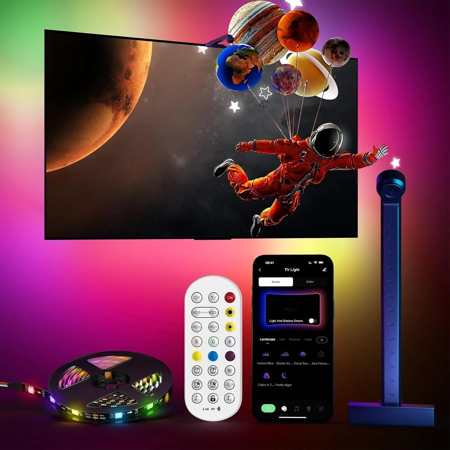 نور پس زمینه ال ای دی تلویزیون NALACAL با دوربین، چراغ های نواری RGB به طول 5 متر همگام با صفحه نمایش و موسیقی، برنامه هوشمند و کنترل از راه دور، برای تلویزیون و مانیتور، مناسب برای صفحه نمایش های 65-75 اینچ، سازگار با تلویزیون های فوق العاده نازک نور پس زمینه ال ای دی تلویزیون NALACAL با دوربین، چراغ های نواری RGB به طول 5 متر همگام با صفحه نمایش و موسیقی، برنامه هوشمند و کنترل از راه دور، برای تلویزیون و مانیتور، مناسب برای صفحه نمایش های 65-75 اینچ، سازگار با تلویزیون های فوق العاده نازک