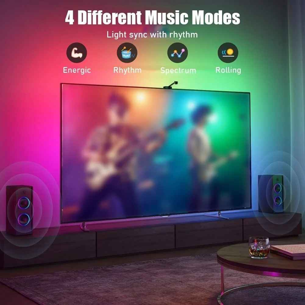 نوار نور ال ای دی NALACAL با قابلیت همگام سازی موسیقی، نور و صدای HDMI همگام با صفحه نمایش، نوار نور محیطی کامپیوتر، مناسب برای نورپردازی محیطی مانیتورهای 55-65 اینچ نوار نور ال ای دی NALACAL با قابلیت همگام سازی موسیقی، نور و صدای HDMI همگام با صفحه نمایش، نوار نور محیطی کامپیوتر، مناسب برای نورپردازی محیطی مانیتورهای 55-65 اینچ