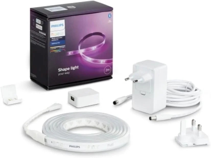 کیت پایه نوار نور 2 متری Philips 929002269105 Hue Uae Lightstrip Plus V4 با قابلیت تغییر رنگ سفید و رنگی، سازگار با بلوتوث و ZigBee، Bridge اختیاری، کار با الکسا و دستیار گوگل