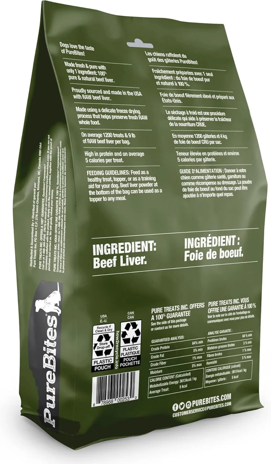 تشویقی سگ PureBites گوشت گاو خشک شده، تک ماده تشکیل دهنده، ساخت آمریکا، 44oz