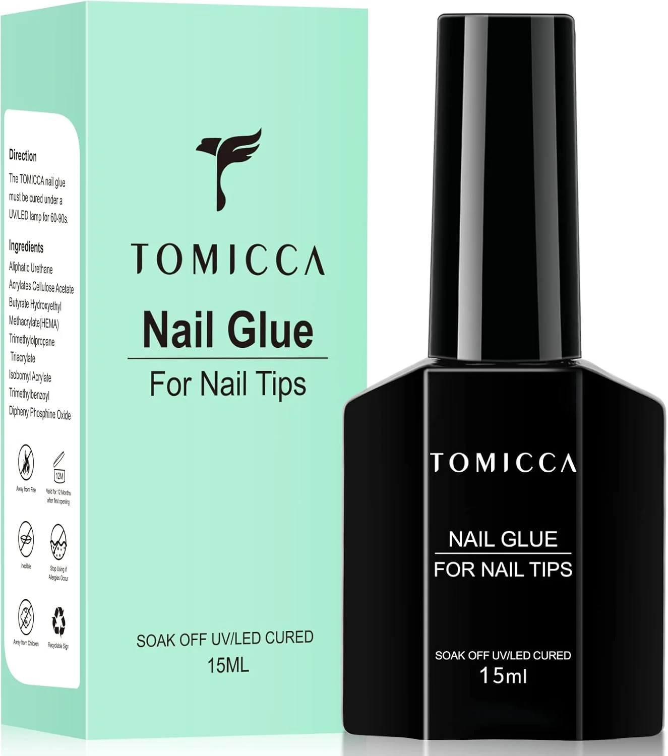 چسب ژل ناخن 15 میلی لیتری TOMICCA برای ناخن های اکریلیک با ماندگاری طولانی، چسب پایه 4 در 1 (نیاز به خشک شدن) چسب UV اکستنشن برای نوک ناخن مصنوعی و ناخن های پرسی