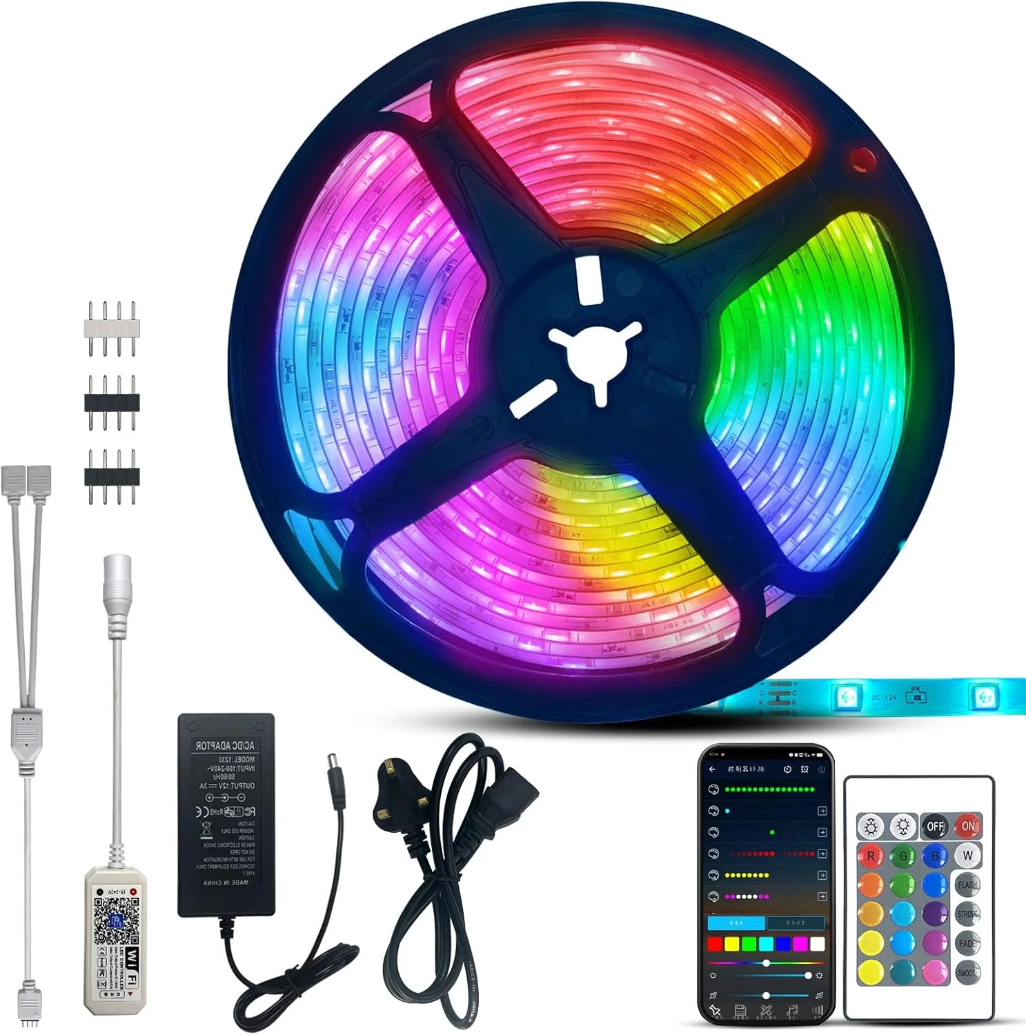 چراغ نواری ال ای دی 5 متری SKY-TOUCH با ریموت کنترل، چراغ RGB هوشمند بلوتوثی با کنترل برنامه، چراغ نواری ال ای دی همگام سازی موسیقی، نوار ال ای دی با گزینه های رنگی DIY برای دکوراسیون منزل، بار، آشپزخانه، مهمانی