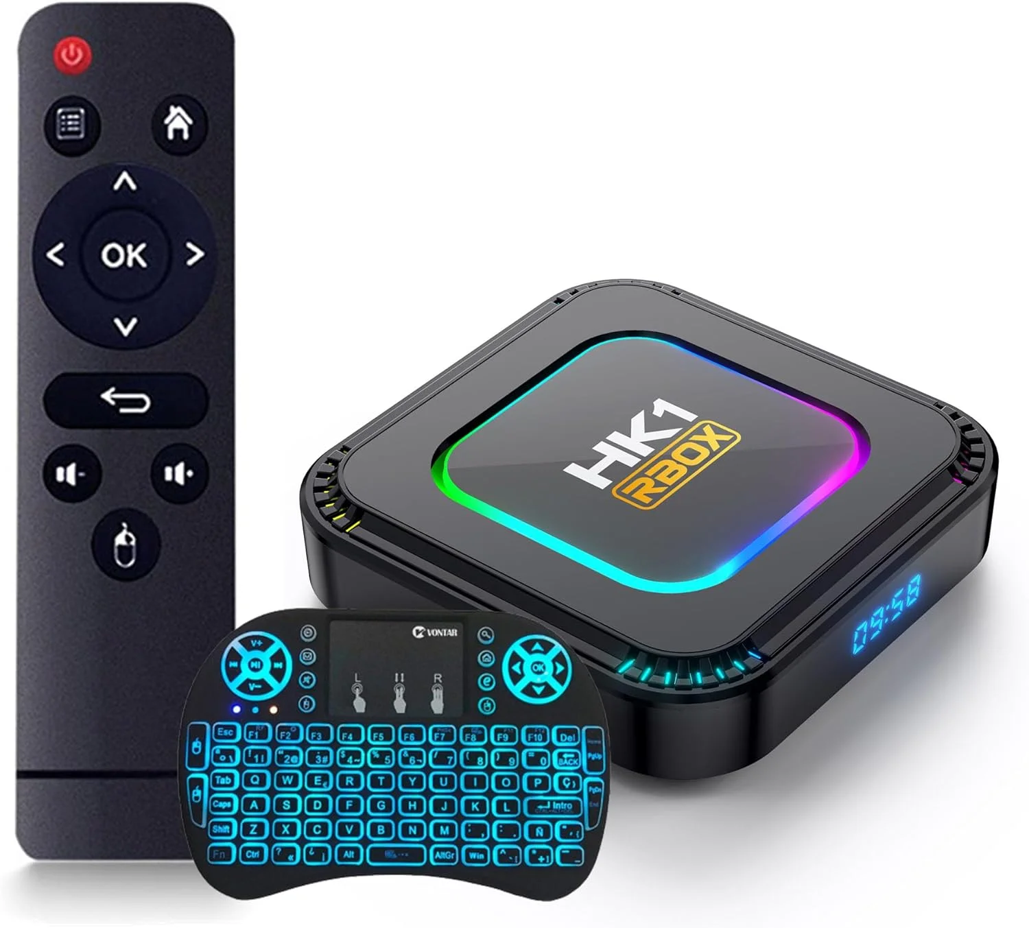 اندروید باکس CHROX با اندروید 13.0، مدل HK1 RBOX K8 با پردازنده چهار هسته ای RK3528، رم 4 گیگابایت و حافظه داخلی 128 گیگابایت، پخش کننده رسانه هوشمند، پشتیبانی از USB 3.0، سه بعدی، 4K، 8K H.265، وای فای 2.4G/5G به همراه مینی کیبورد بی سیم، 2 گیگابایت رم + 16 گیگابایت حافظه