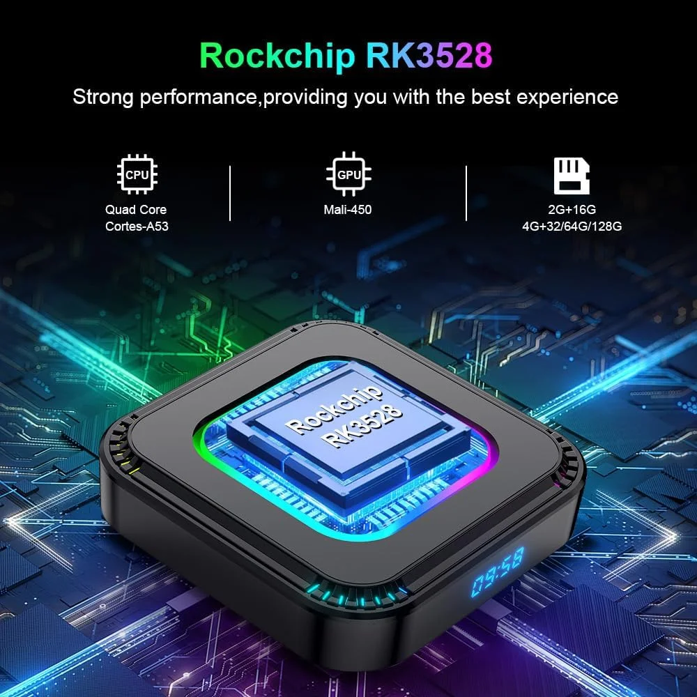 اندروید باکس CHROX با اندروید 13.0، مدل HK1 RBOX K8 با پردازنده چهار هسته ای RK3528، رم 4 گیگابایت و حافظه داخلی 128 گیگابایت، پخش کننده رسانه هوشمند، پشتیبانی از USB 3.0، سه بعدی، 4K، 8K H.265، وای فای 2.4G/5G به همراه مینی کیبورد بی سیم، 2 گیگابایت رم + 16 گیگابایت حافظه